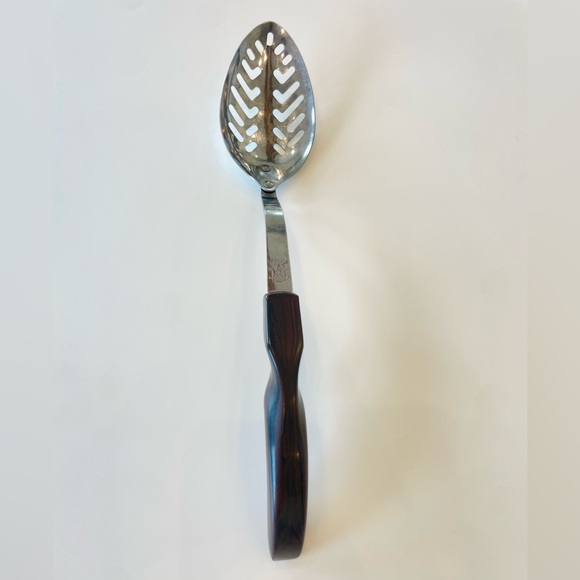 Vintage CUTCO Slotted Serving Spoon NO.13 Brown Marbled Handle Kitchen Utensil - Picture 1 of 12